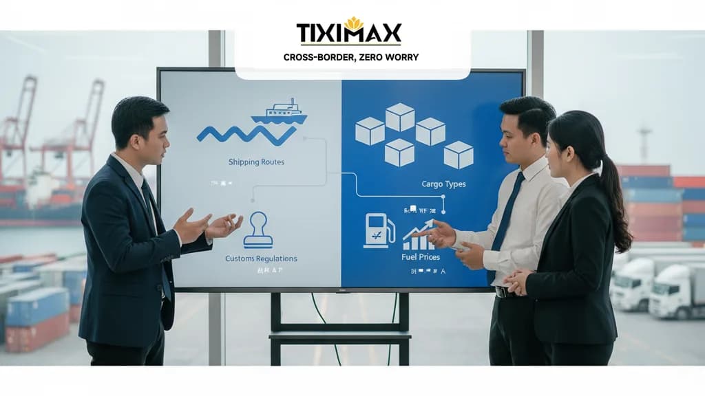 Infographic minh họa sự phức tạp của giá cước vận chuyển quốc tế